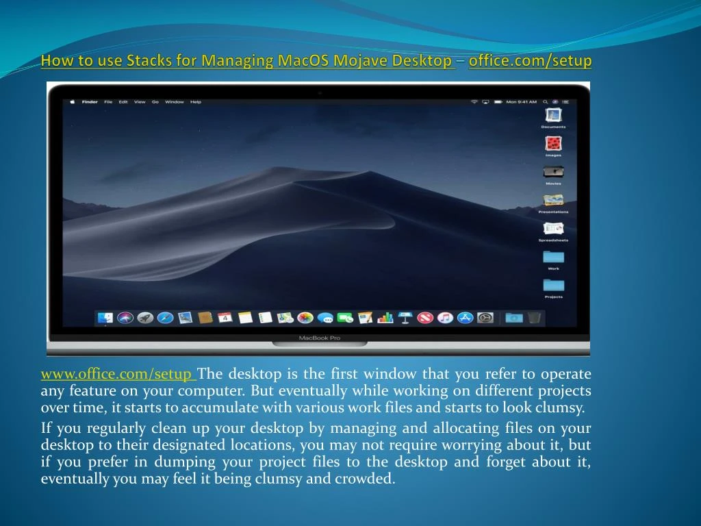 how to use stacks for managing macos mojave desktop office com setup