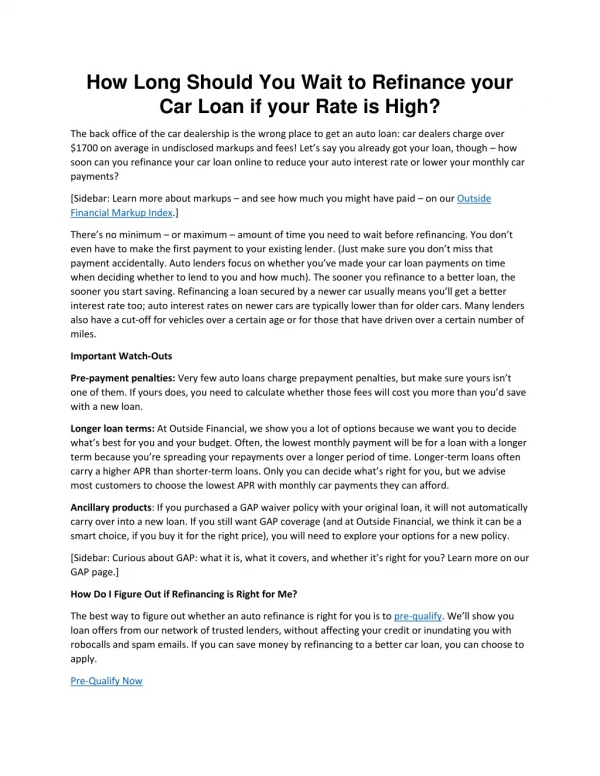 How Long Should You Wait to Refinance your Car Loan if your Rate is High