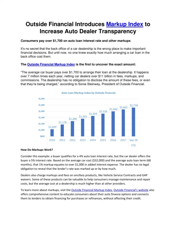 Outside Financial Introduces Markup Index to Increase Auto Dealer Transparency