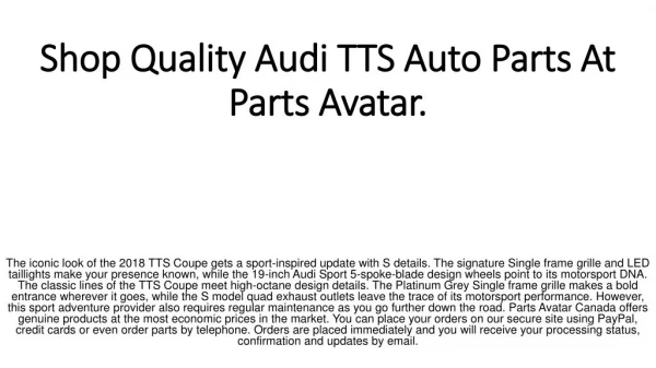 Shop Online Top Notch Audi TTS Auto Parts At Parts Avatar.