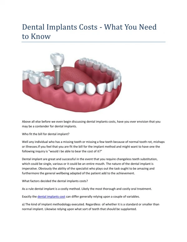 Dental Implants Costs - What You Need to Know