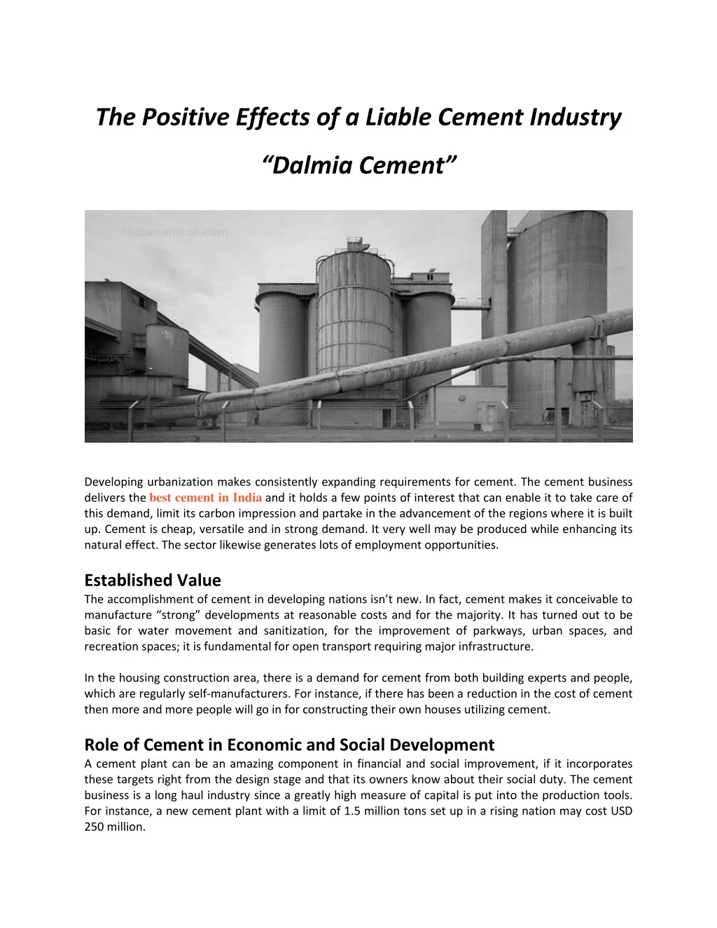 the positive effects of a liable cement industry