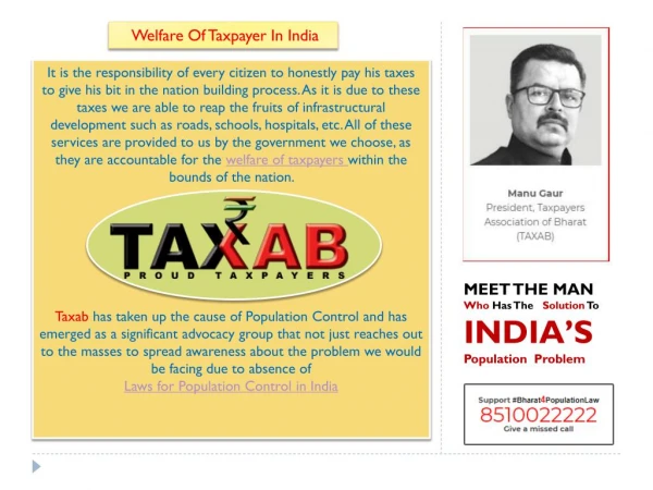Welfare of Tax Payers in India paying tax for growing population | TAXAB