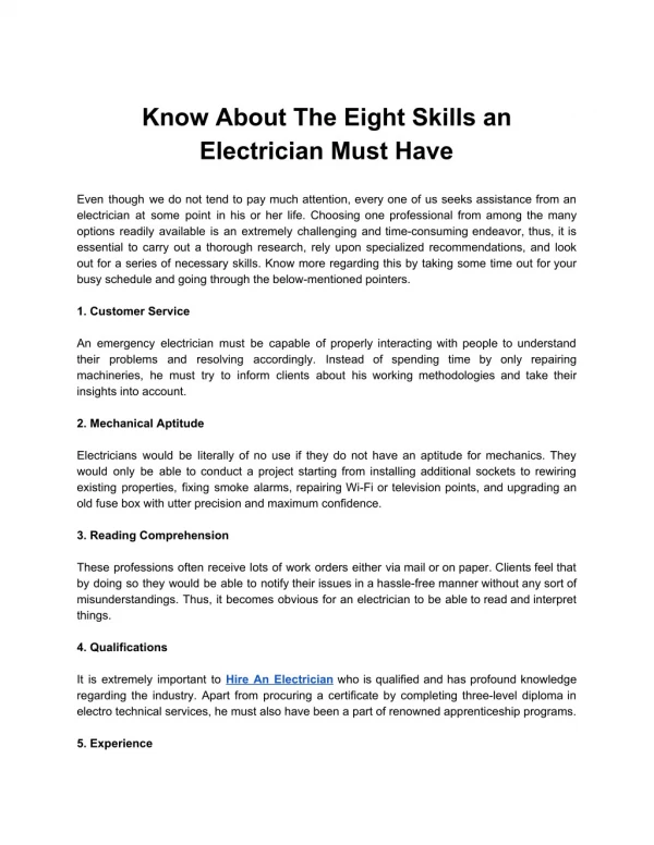 Know About The Eight Skills an Electrician Must Have