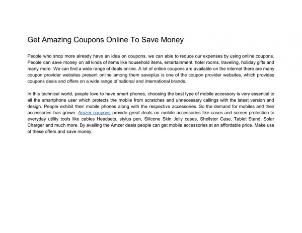 Get Amazing Coupons Online To Save Money