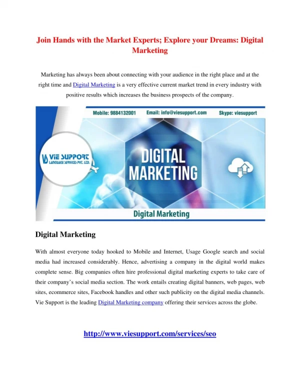 Join Hands with the Market Experts; Explore your Dreams: Digital Marketing