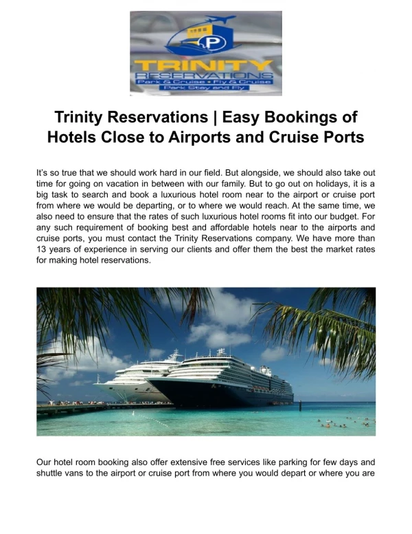 Trinity Reservations | Easy Bookings of Hotels Close to Airports and Cruise Ports