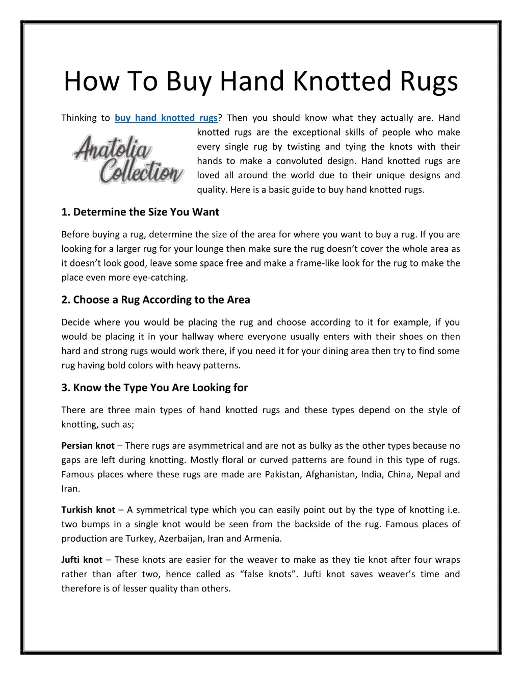 how to buy hand knotted rugs