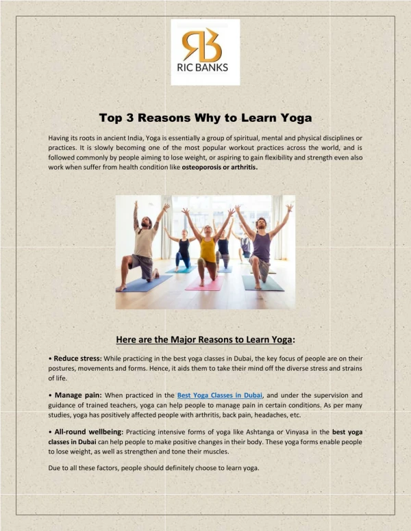 Top 3 Reasons Why to Learn Yoga