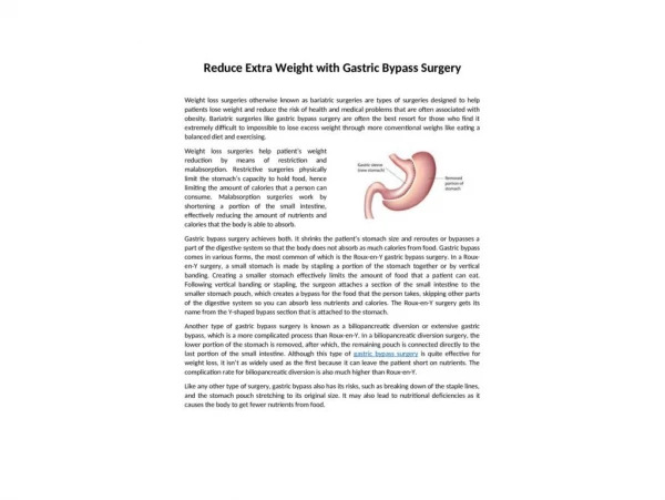 Reduce Extra Weight with Gastric Bypass Surgery