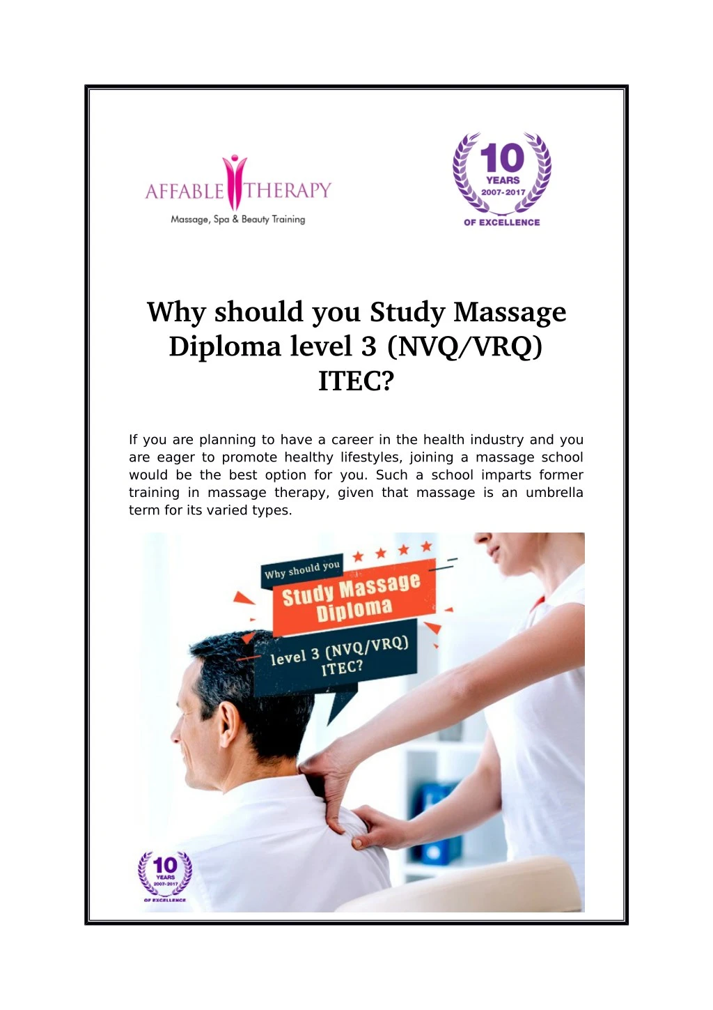 why should you study massage diploma level