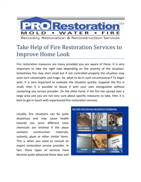 Take help of fire restoration services to improve home look