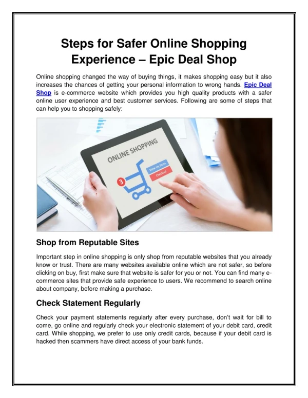 Steps for Safer Online Shopping Experience – Epic Deal Shop