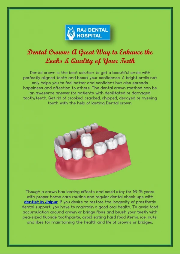 Dental Crowns A Great Way to Enhance the Looks & Quality of Your Teeth