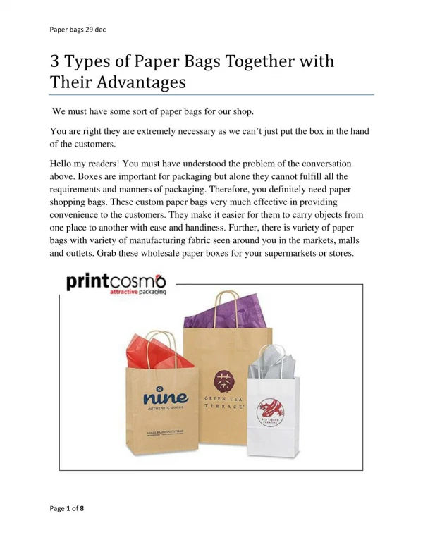 3 Types of Paper Bags Together with Their Advantages