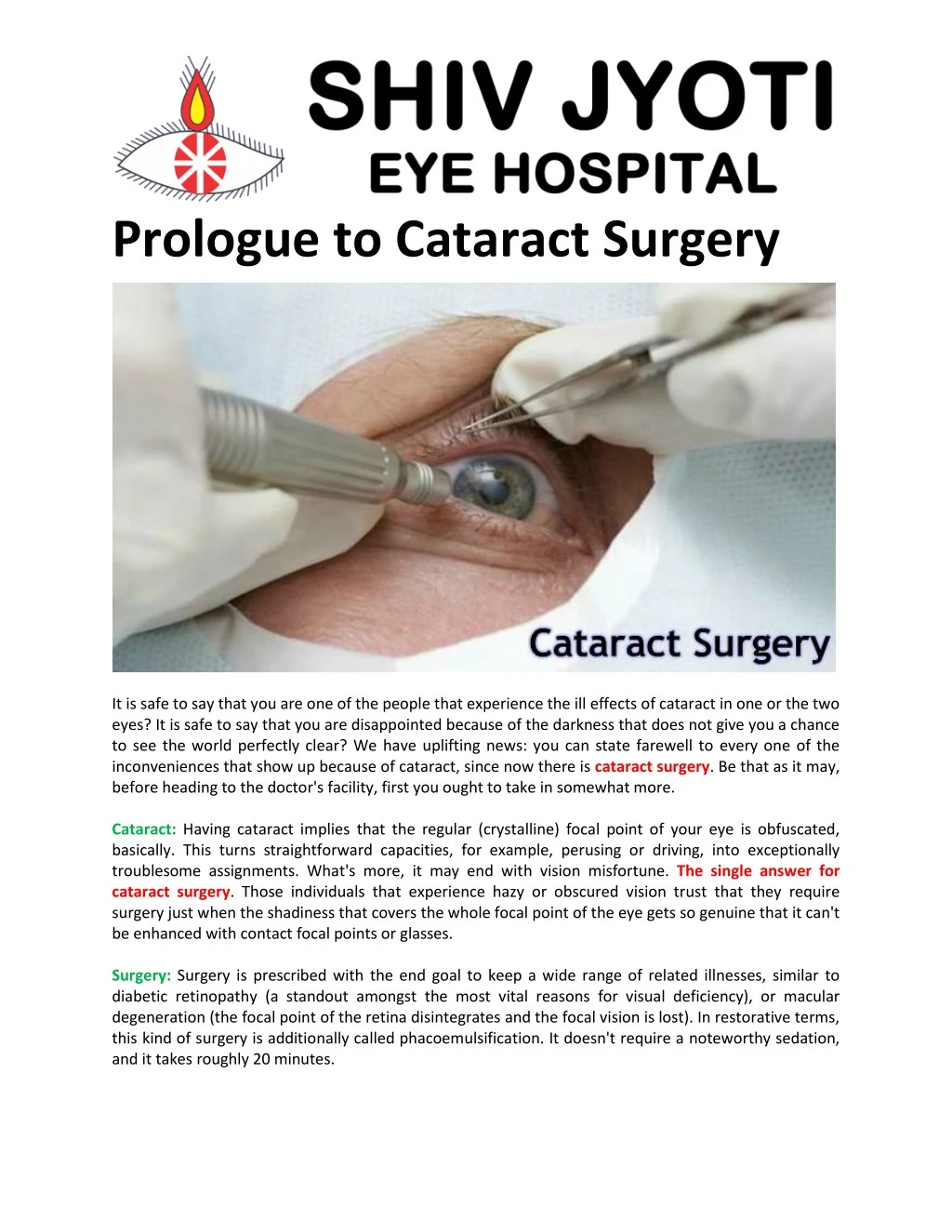 prologue to cataract surgery