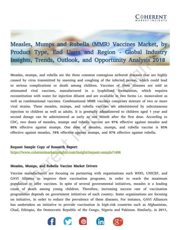 Measles, Mumps and Rubella (MMR) Vaccines Market, by Product Type, End Users and Region - Global Industry Insights, Tren