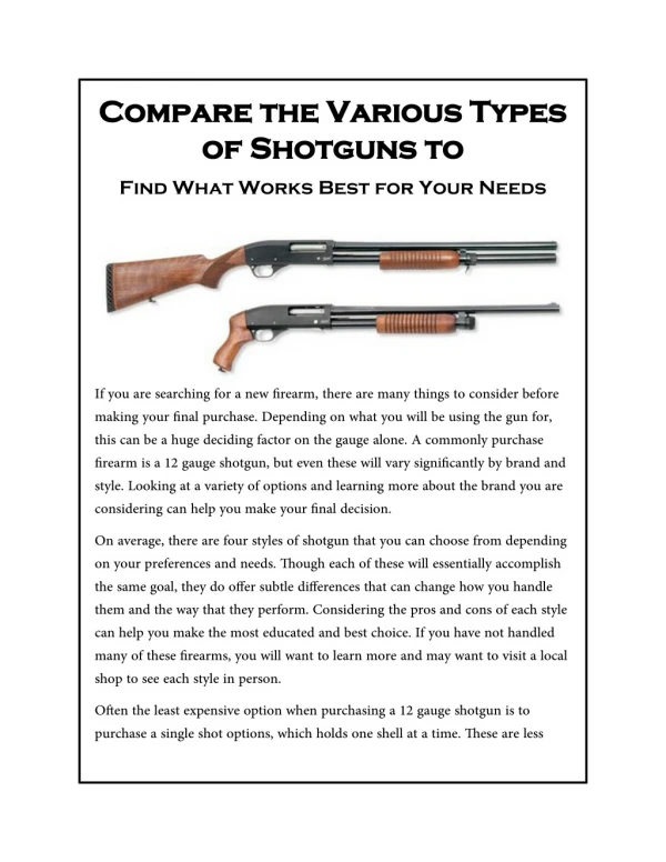 Compare the Various Types of Shotguns to Find What Works Best for Your Needs