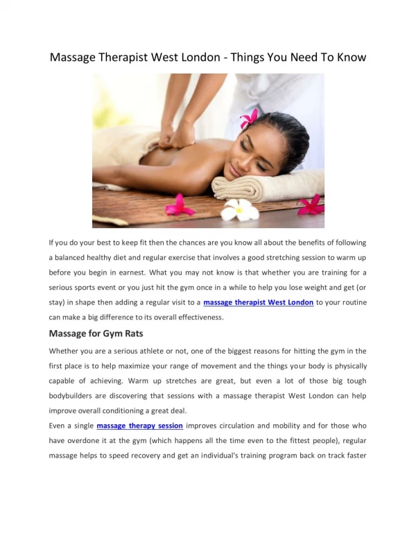 Massage Therapist West London - Things You Need To Know