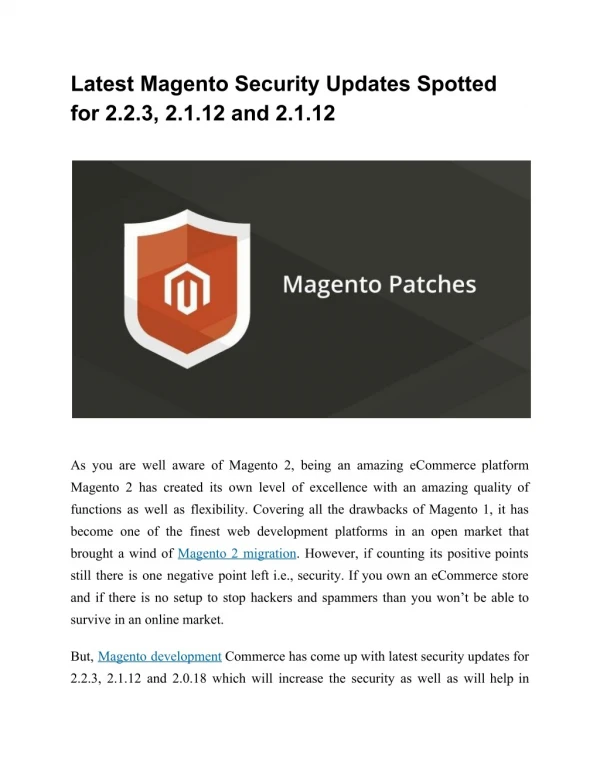 Latest Magento Security Updates Spotted for 2.2.3, 2.1.12 and 2.1.12