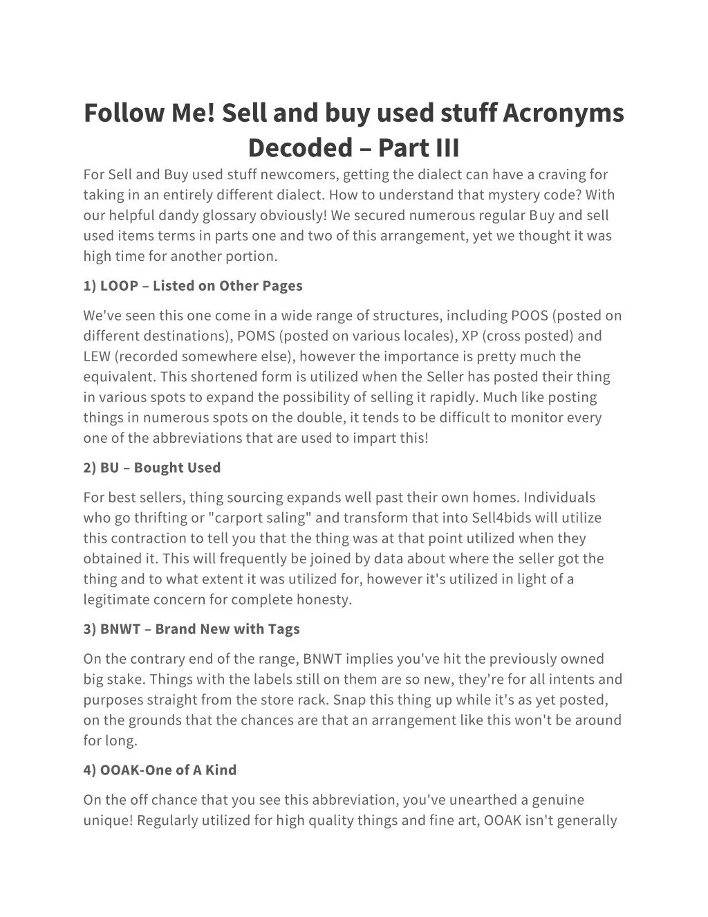 follow me sell and buy used stuff acronyms