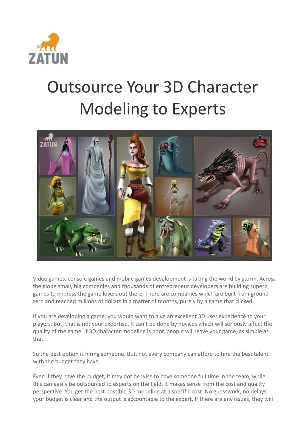 outsource your 3d character modeling to experts