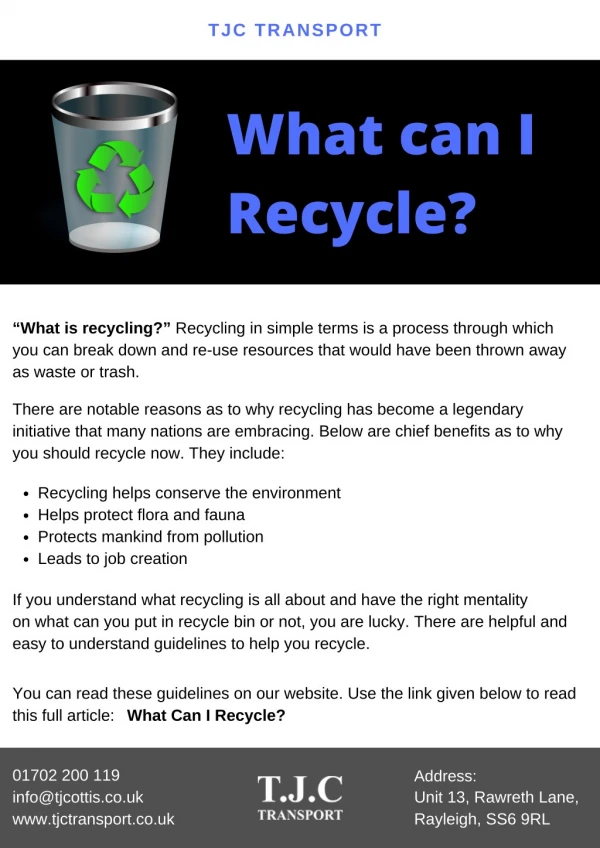 What can i recycle - TJC Transport