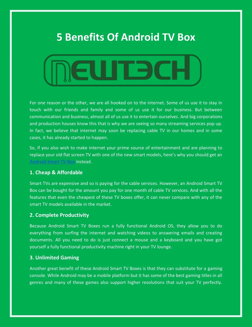 5 benefits of android tv box