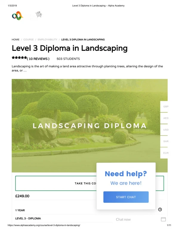 Level 3 Diploma in Landscaping – Alpha Academy