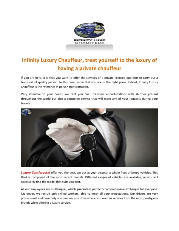 Infinity Luxe Chauffeur | Chauffeur sans voiture & Location de chauffeur