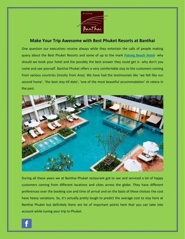 Make Your Trip Awesome with Best Phuket Resorts at Banthai
