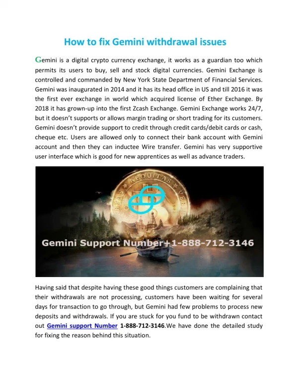 Gemini Support Number 1-888-712-3146