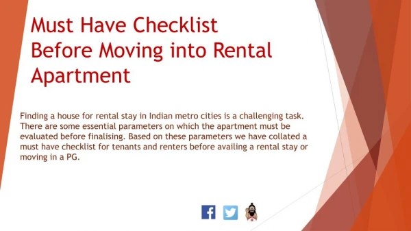 Must Have Checklist Before Moving into Rental Apartment !