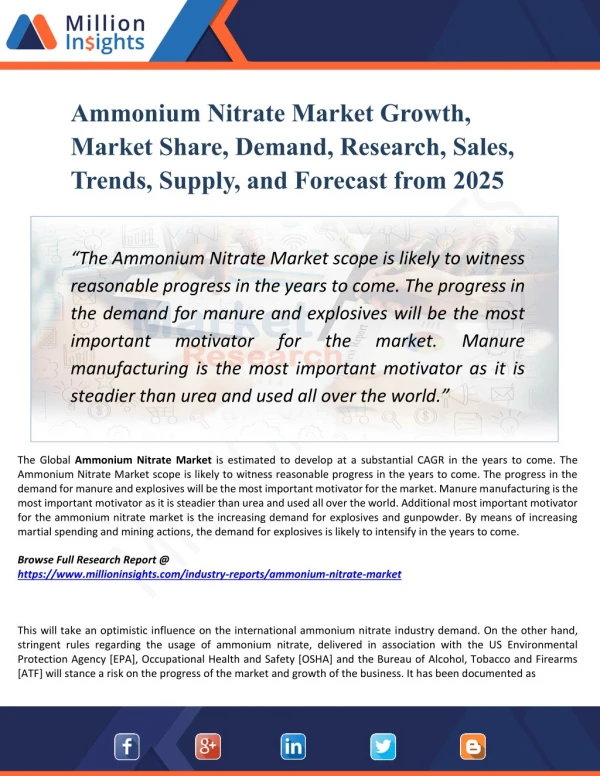 Ammonium Nitrate Market Outlook 2025: Top Companies, Trends and Growth Factors Details for Business Development