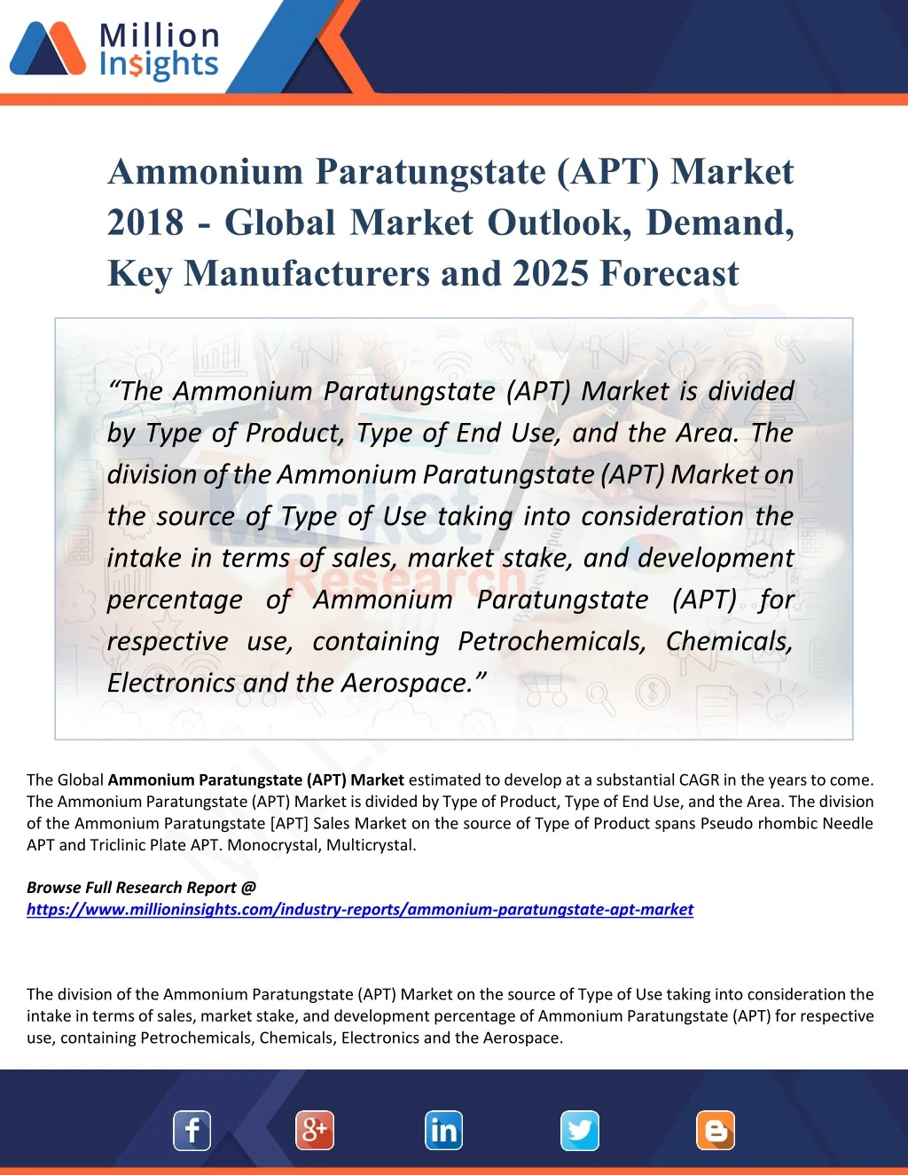 ammonium paratungstate apt market 2018 global