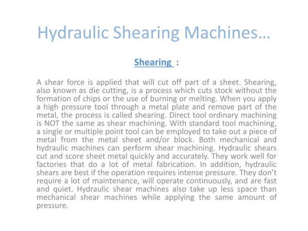 Hydraulic Shearing Manufacturers