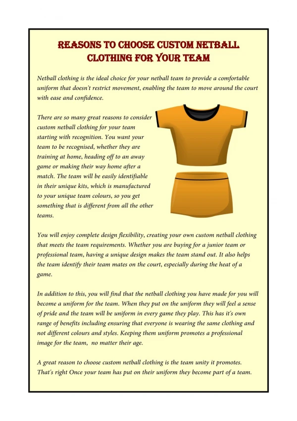 Reasons to Choose Custom Netball Clothing for Your Team