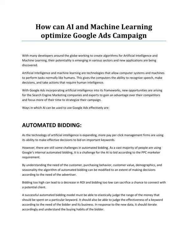 How can AI and Machine Learning optimize Google Ads Campaign