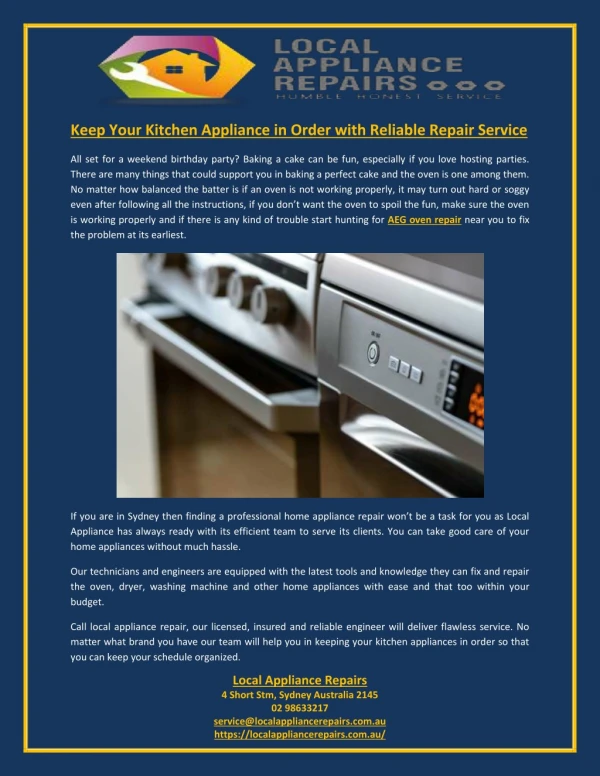 Keep Your Kitchen Appliance in Order with Reliable Repair Service
