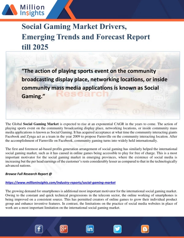 Social Gaming Market Drivers, Emerging Trends and Forecast Report till 2025