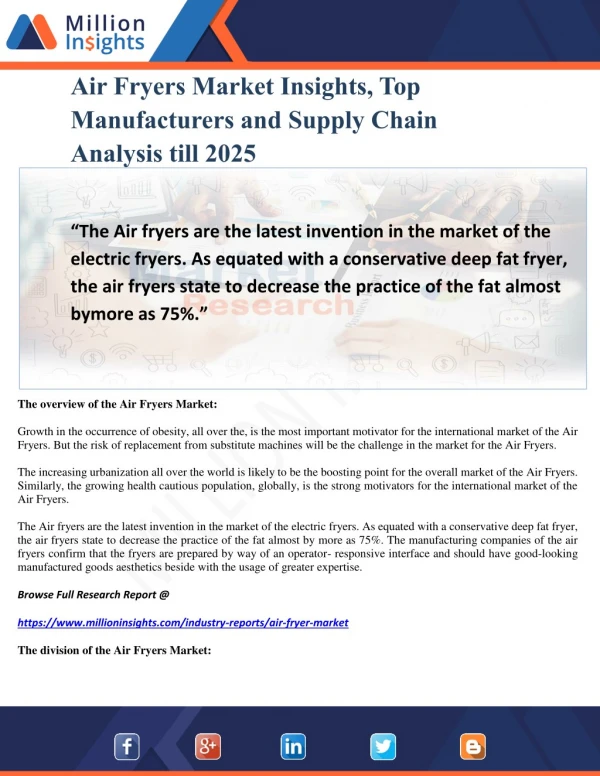 Air Fryers Market Insights, Top Manufacturers and Supply Chain Analysis till 2025