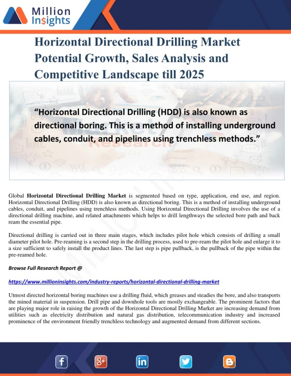Horizontal Directional Drilling Market Potential Growth, Sales Analysis and Competitive Landscape till 2025