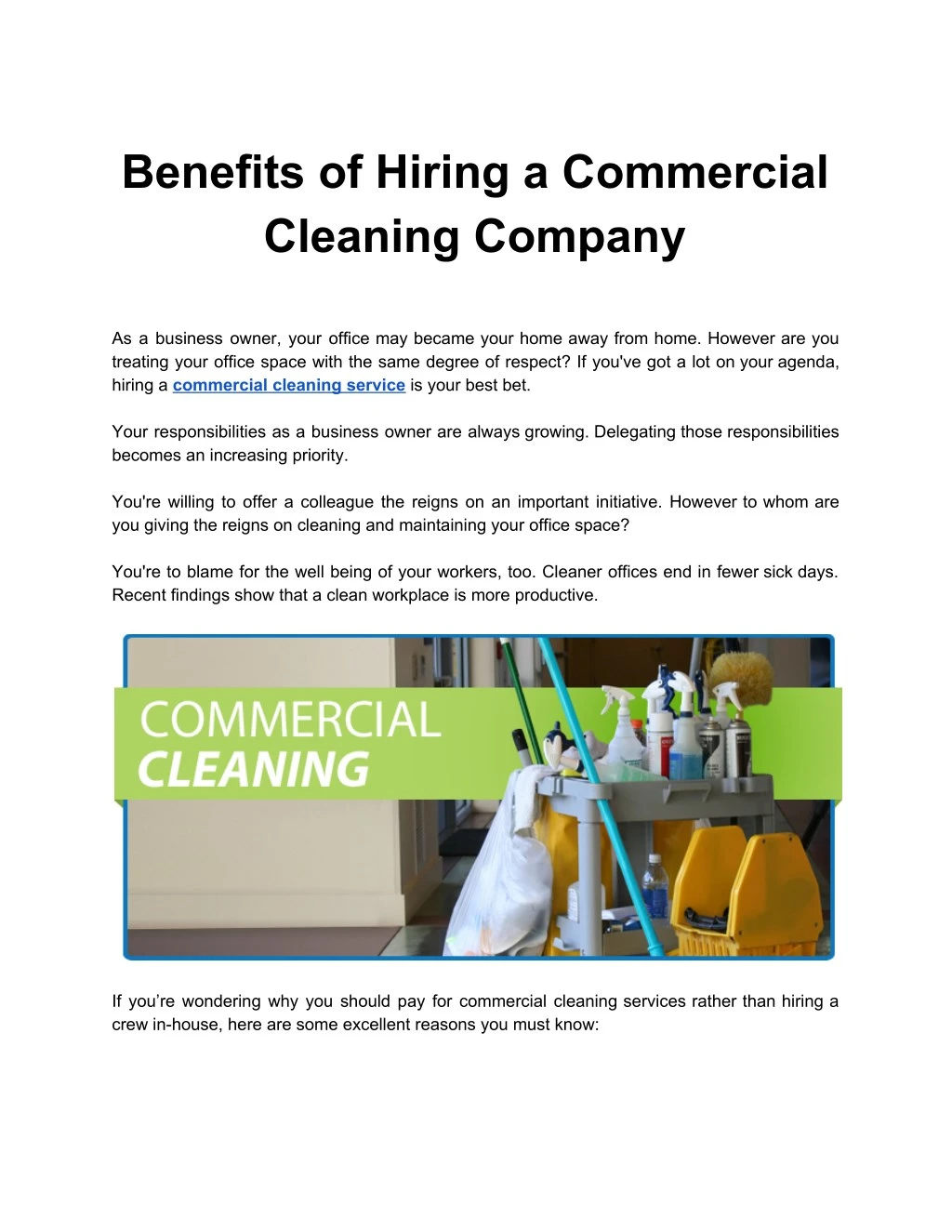 benefits of hiring a commercial cleaning company