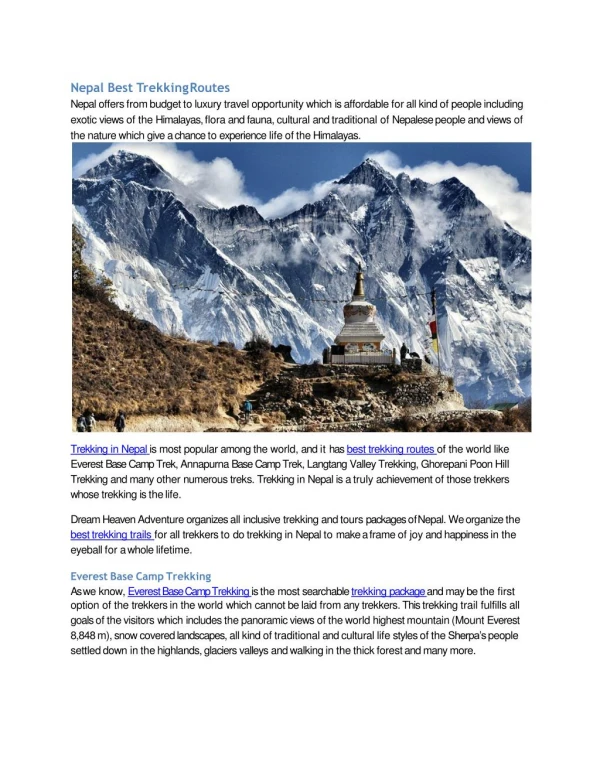 Nepal Best Trekking Routes