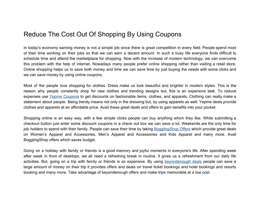 reduce the cost out of shopping by using coupons