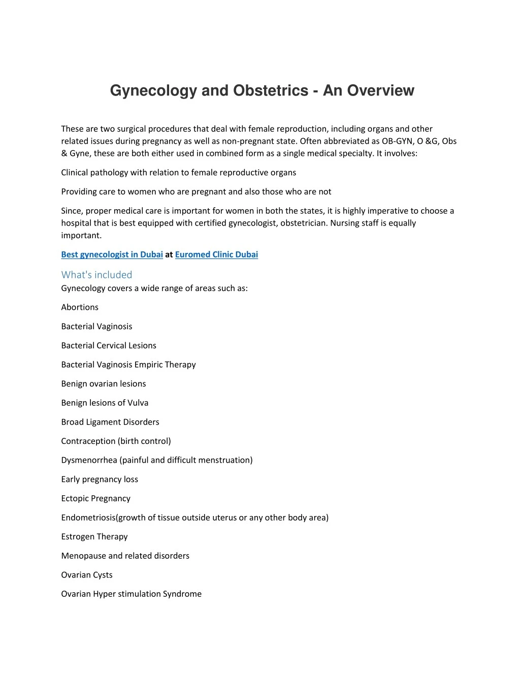 gynecology and obstetrics an overview