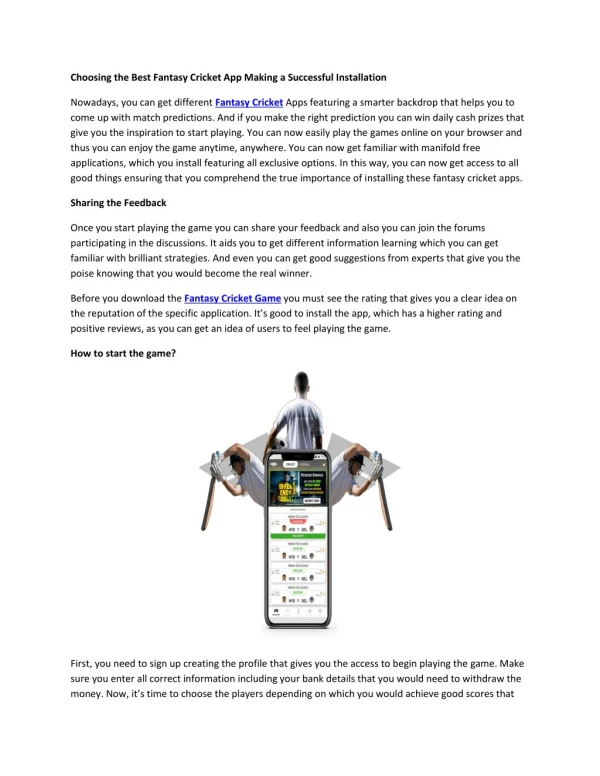 Choosing the Best Fantasy Cricket App Making a Successful Installation