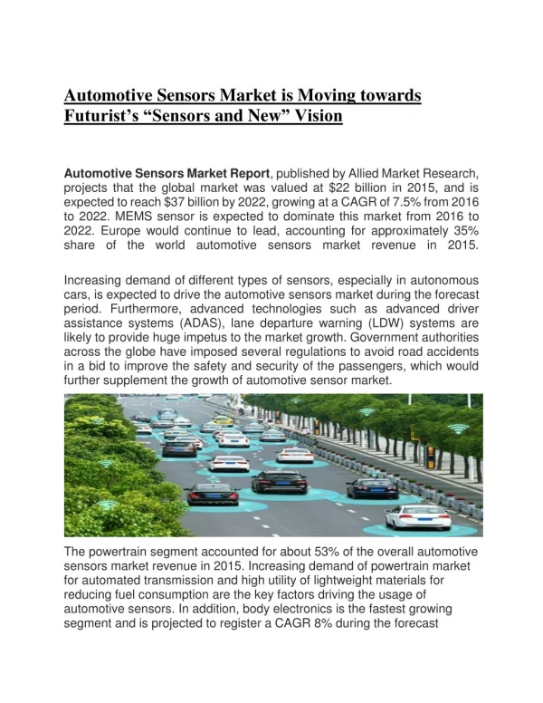Automotive sensors market : Global Analysis and Growth
