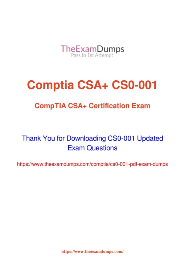 CompTIA CySA CS0-001 CySA Practice Questions [2019 Updated]