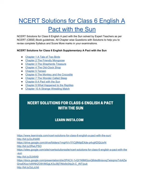 NCERT Solutions for Class 6 English a Pact With the Sun